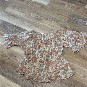 Floral Peasant Blouse with Orange & Green Print